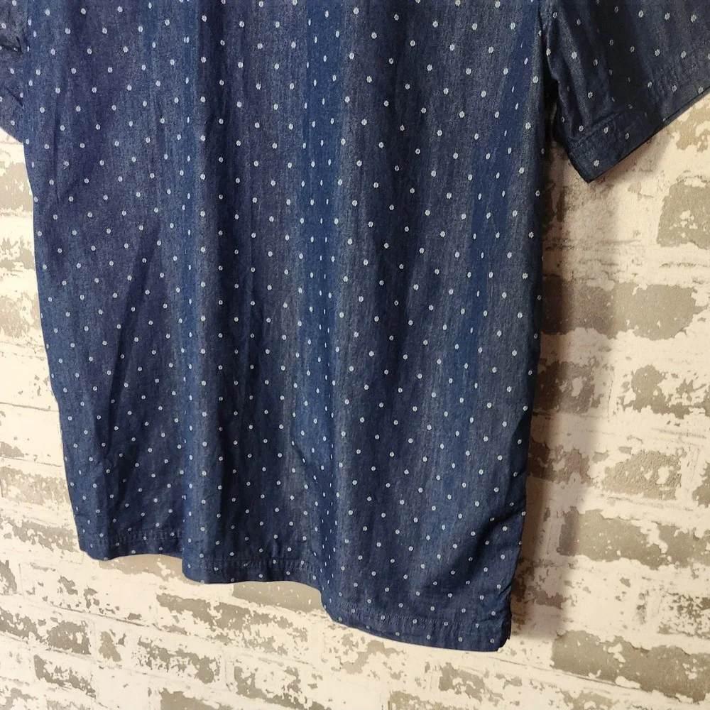 Banana Republic Mens Shirt Size L Button Up Navy Dot Print Short Sleeve Slim Fit